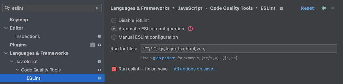 WebStorm Eslint setup